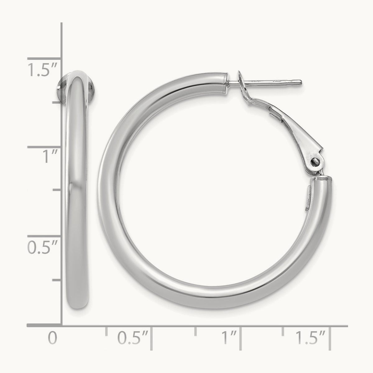 Polished Round Omega Back Hoop Earrings — 14K White Gold, 3x32mm