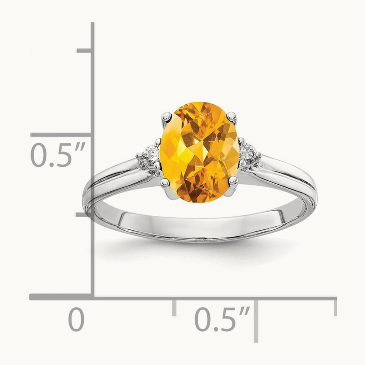 8x6mm Oval Citrine AA Diamond ring, 14K White Gold