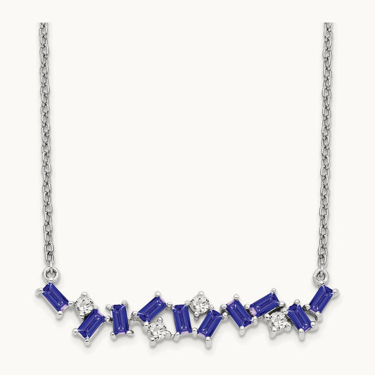 Tanzanite and Diamond 18 in. Bar Necklace, 14K White Gold
