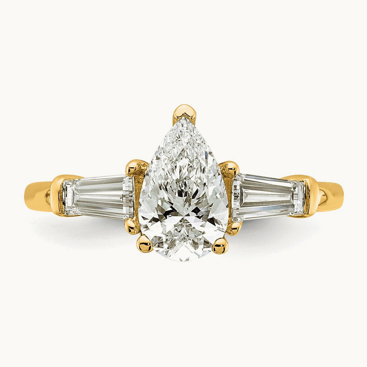 Pear/Baguette Engagement Ring, 1.50-6.75 ct tw Lab-Grown Diamond — 1 1/2 ct, 14K Yellow Gold