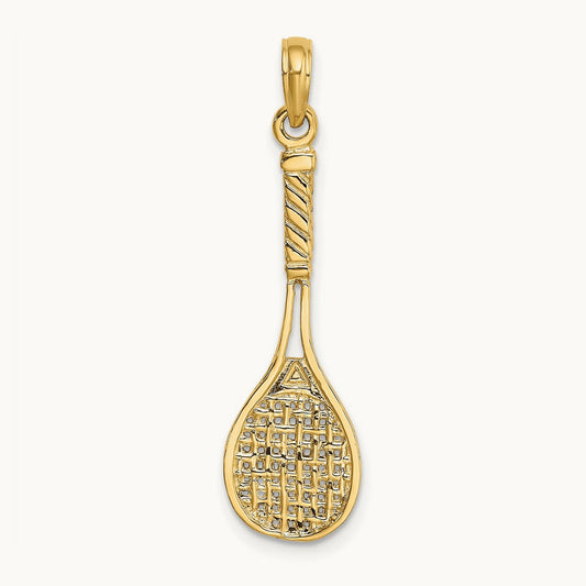 Solid Polished 3-D Tennis Racquet Charm — photo set