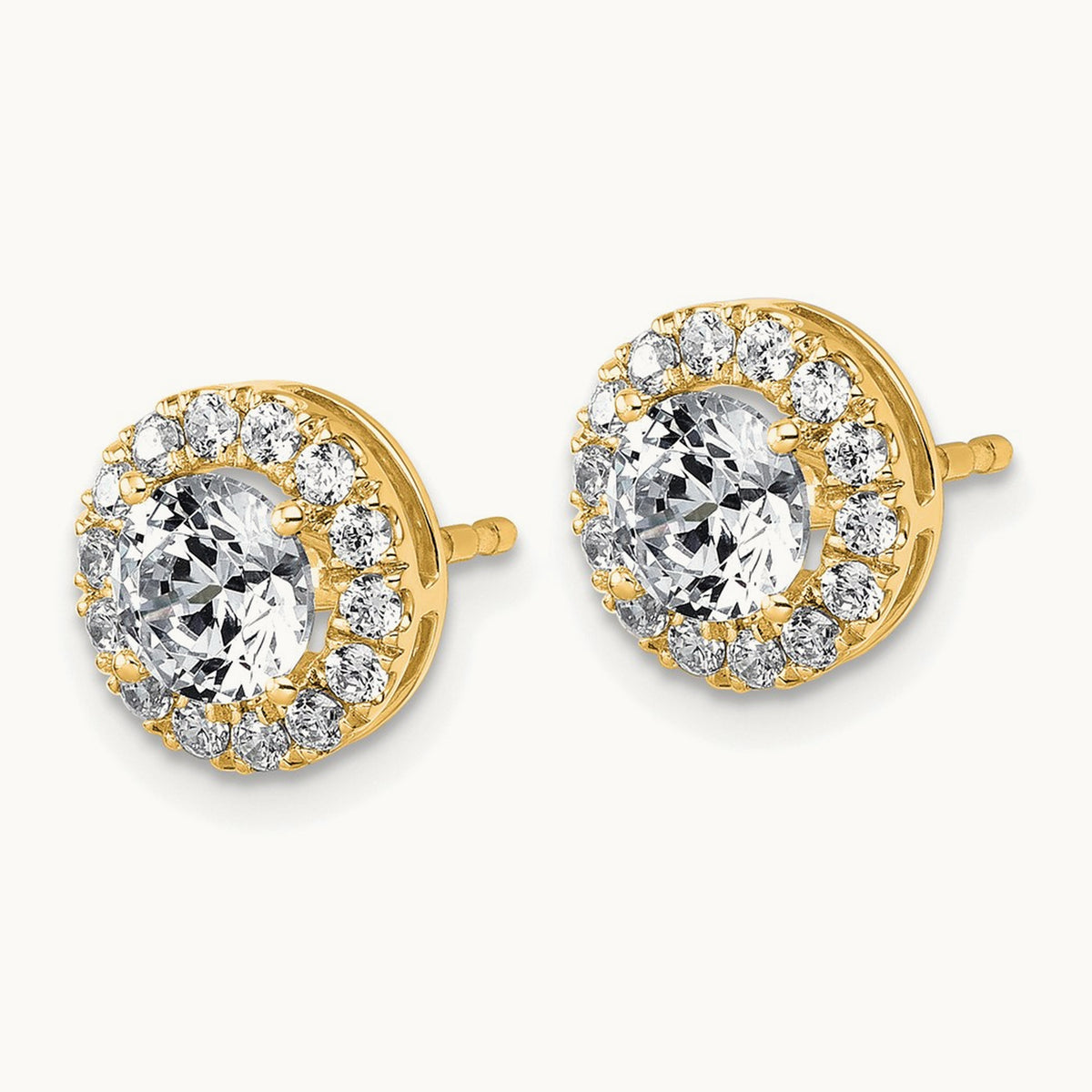 Round Halo Post Earrings, 0.50-7.50 ct tw Lab-Grown Diamond — 1 7/8 ct, 14K Yellow Gold