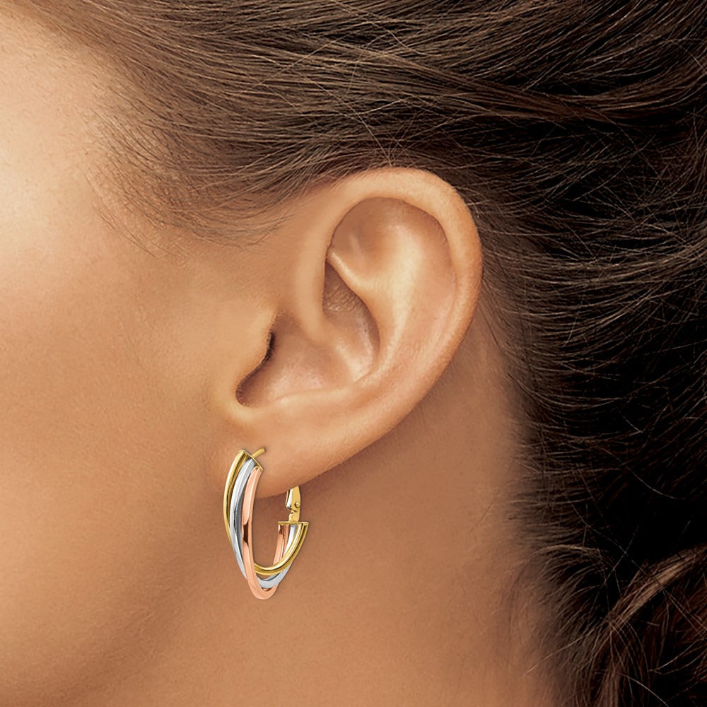 Tri-color Polished Hoop Earrings — 14K Tri-Tone Gold