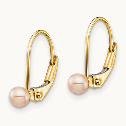 Madi K 3- White Round FW Cultured Pearl Leverback Earrings, 14K