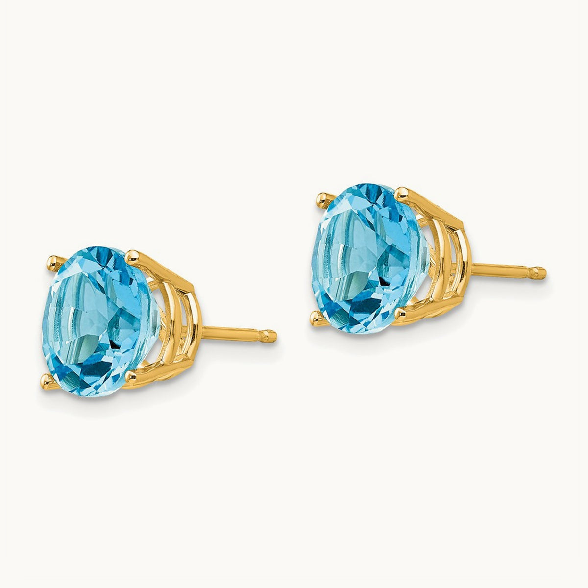 Blue Topaz Round Stud Earrings, 14K