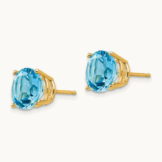 Blue Topaz Round Stud Earrings, 14K