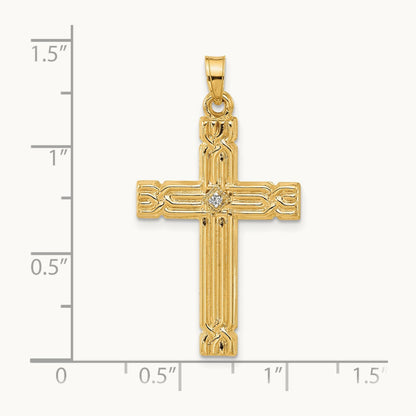 Polished and Grooved Hollow Diamond Cross Pendant, 14K