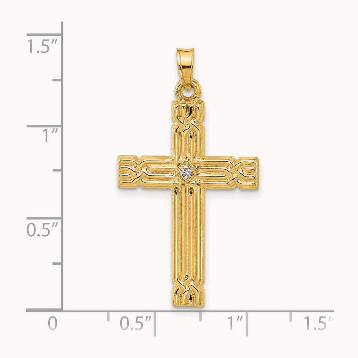 Polished and Grooved Hollow Diamond Cross Pendant, 14K