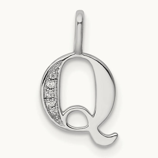 Diamond Letter Q Initial Pendant, 14K White Gold