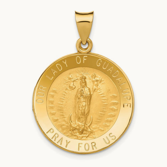 Polished/Satin Our Lady of Guadalupe Medal Hollow Pendant, 14K