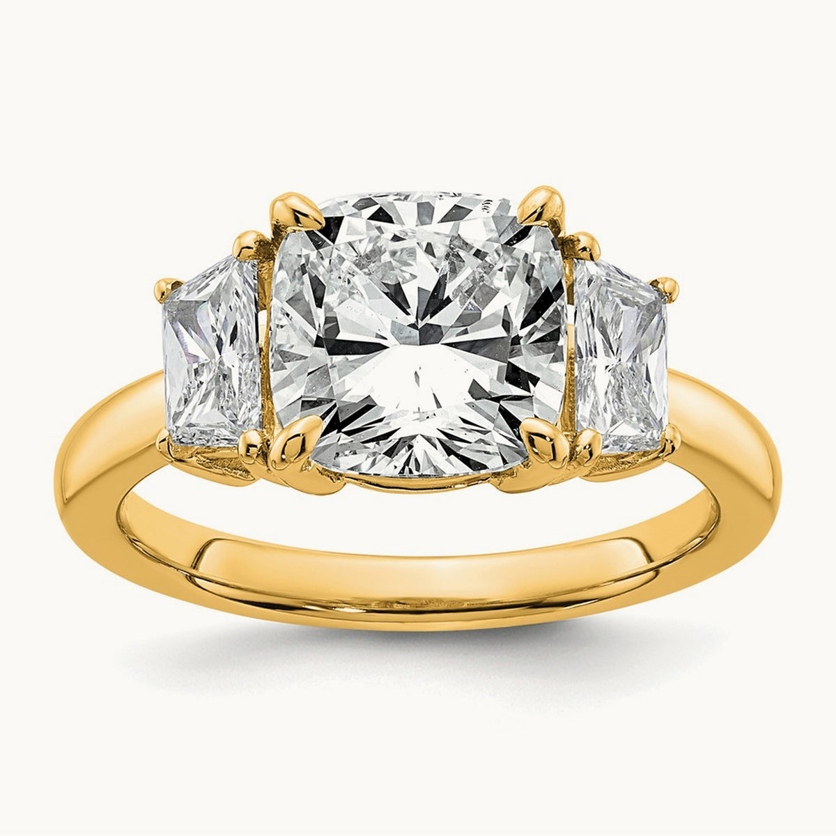 Cushion & 1/2 Moon Engagement Ring — 14K Yellow Gold, 3 3/4 ct, 7
