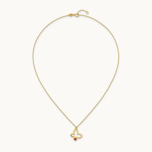 Polished Butterfly With Enamel Ladybug w/.75in Ext Children's Necklace, 14K