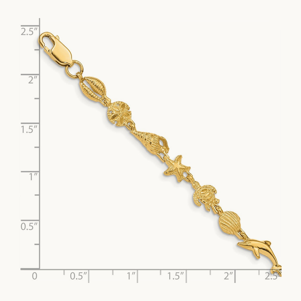 Polished and Textured Sea Life Bracelet, 14K Gold