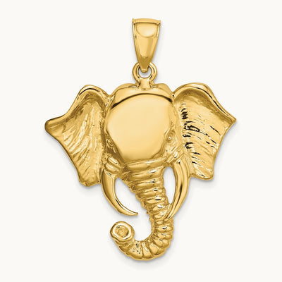 2-D Elephant Head w/ Twisted Trunk Charm, 14K