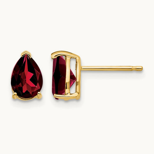 7x5mm Pear Garnet Earrings, 14K