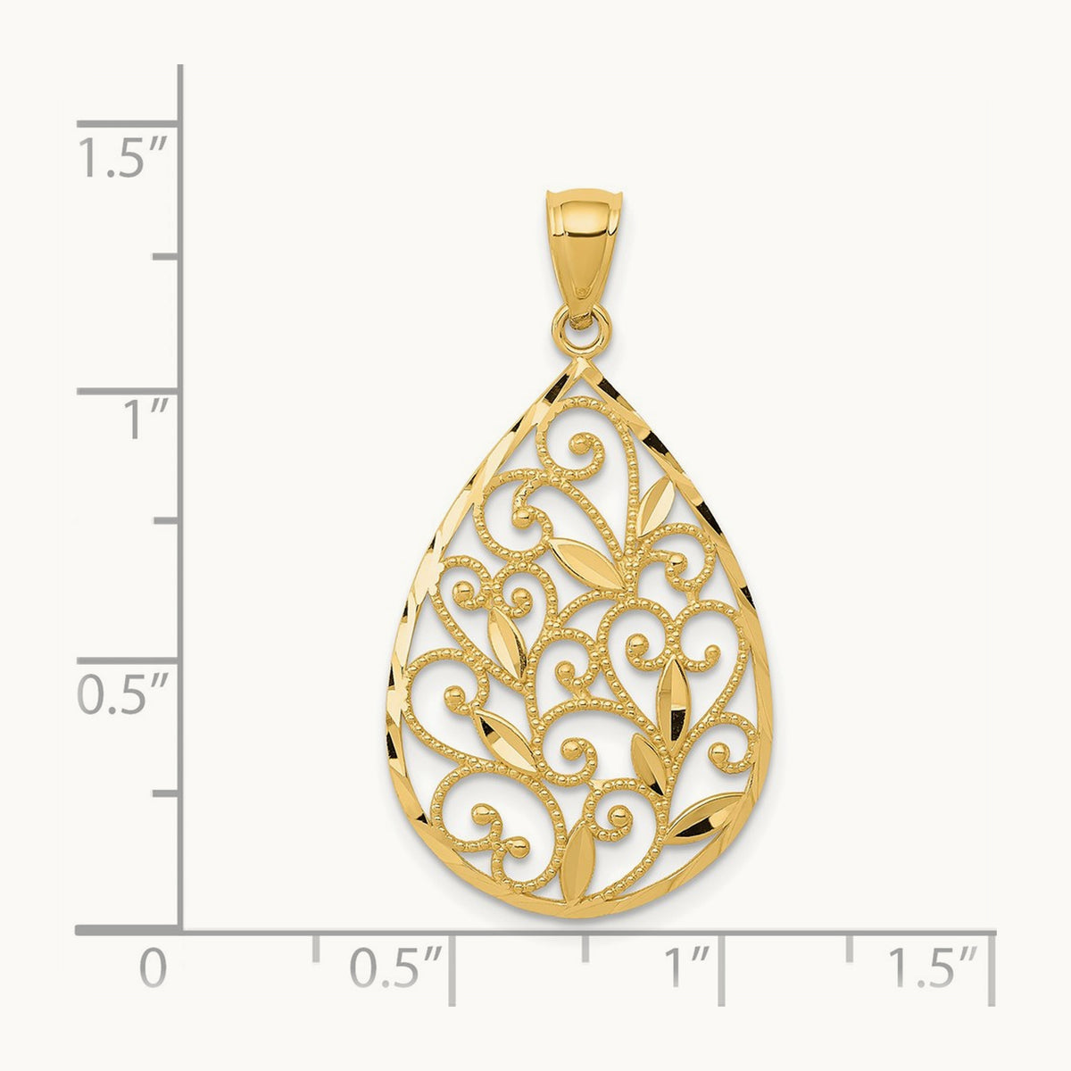Polished / Textured Filigree Teardrop Pendant, 14K Gold