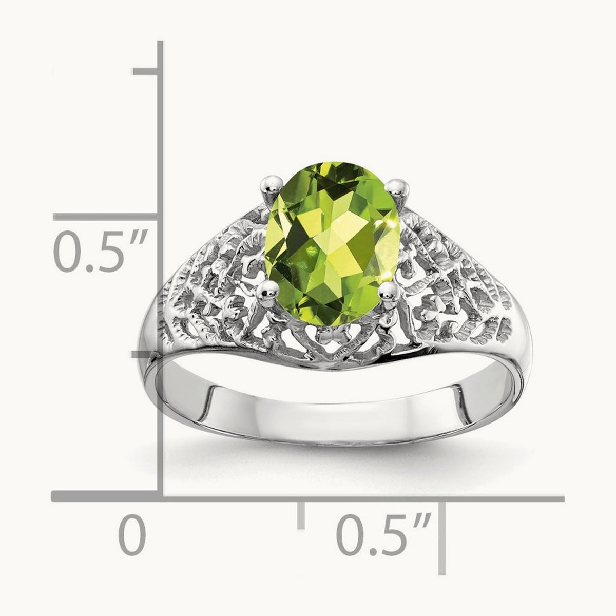 8x6mm Oval Peridot ring, 14K White Gold