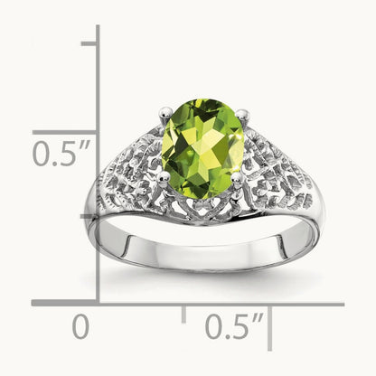 8x6mm Oval Peridot ring, 14K White Gold