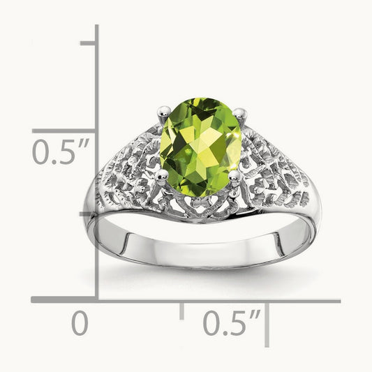 8x6mm Oval Peridot ring, 14K White Gold