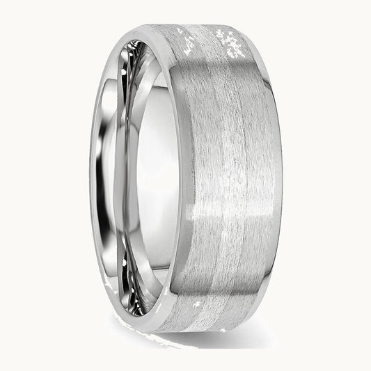 Chisel Cobalt Sterling Silver Inlay Satin and Polished Beveled Edge 8mm Band