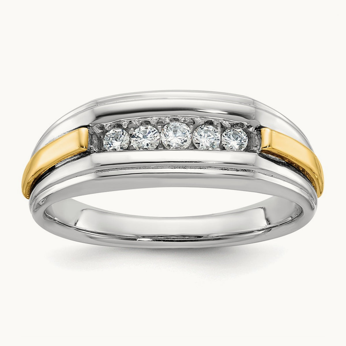 14ktt IBGoodman Men's Polished & Grooved 5-Stone Diamond Ring