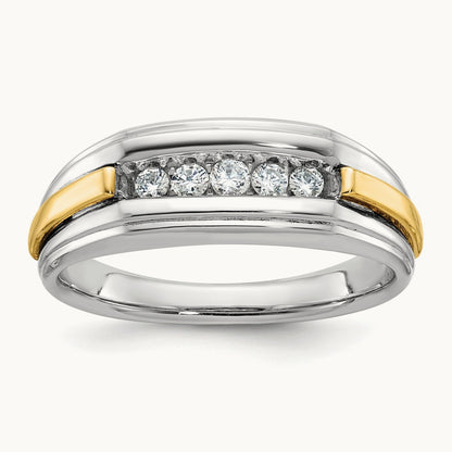 14ktt IBGoodman Men's Polished & Grooved 5-Stone Diamond Ring