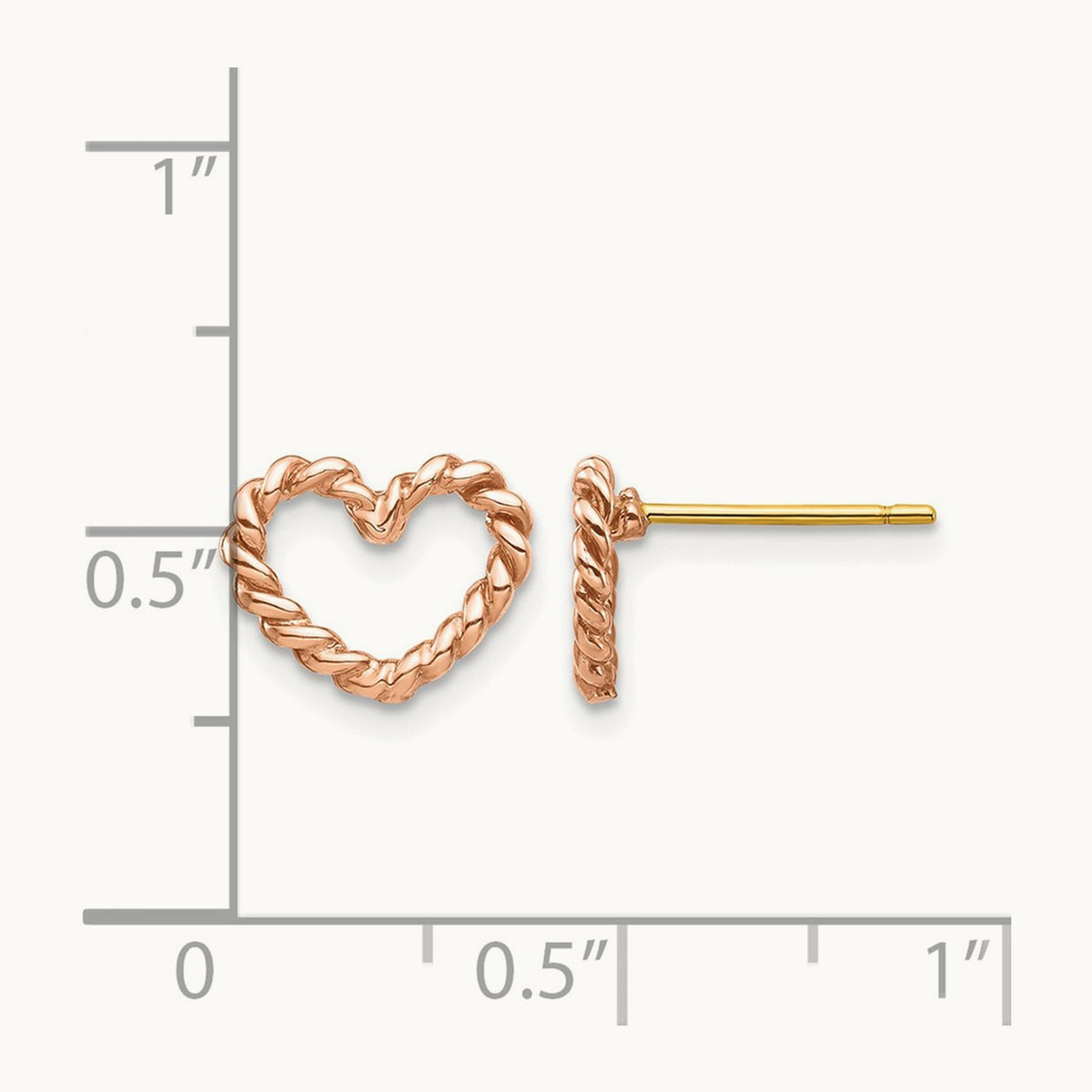 Polished Twisted Heart Post Earrings, 14K Rose