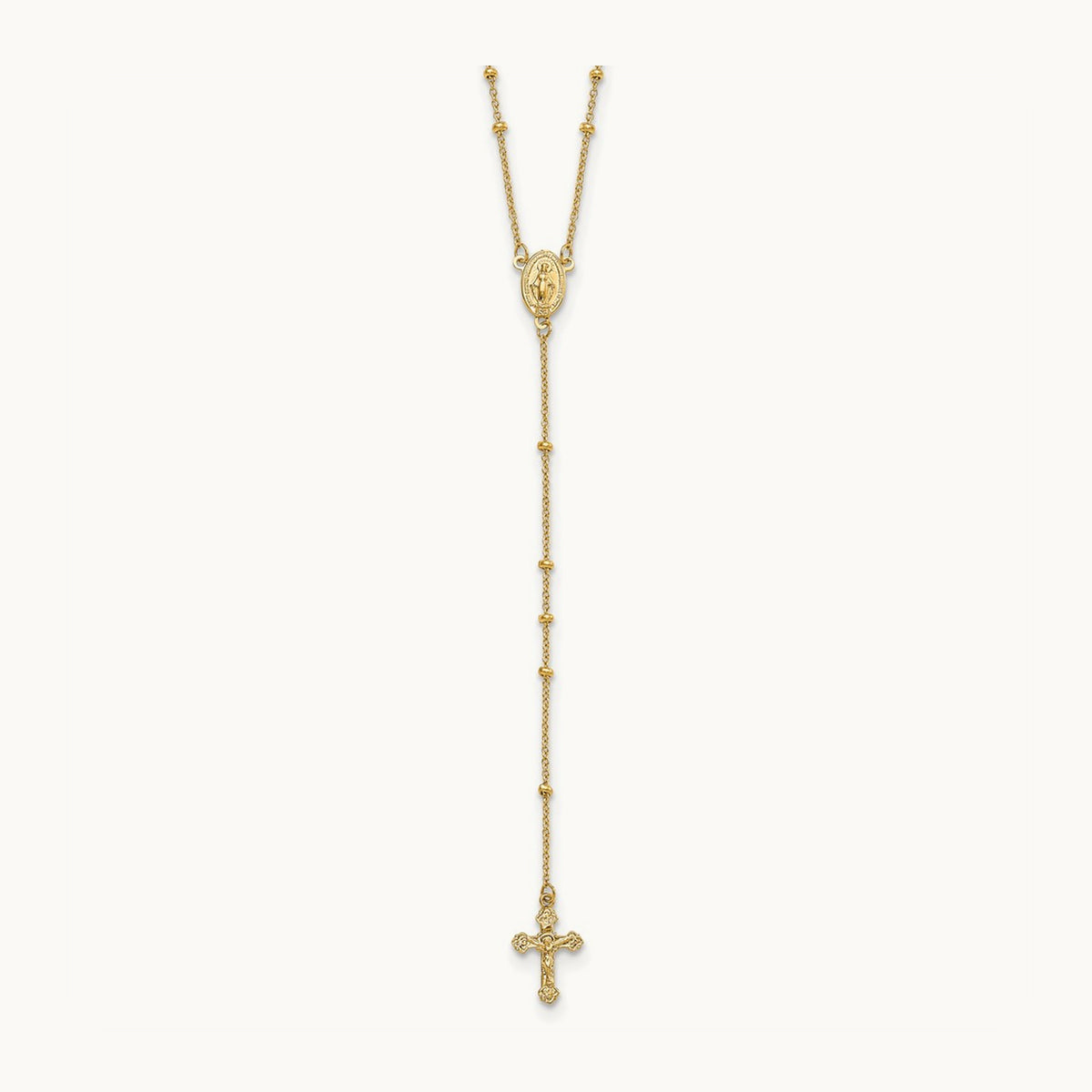 Polished Beaded Rosary Necklace, 2mm, 14K