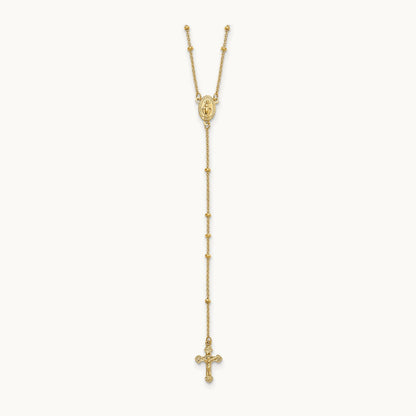 Polished Beaded Rosary Necklace, 2mm, 14K