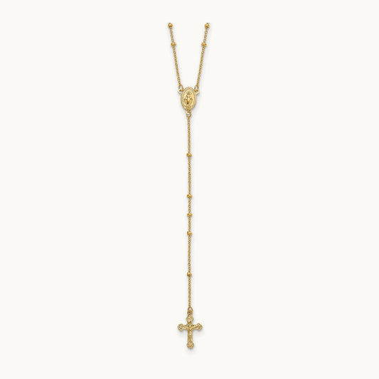 Polished Beaded Rosary Necklace, 2mm, 14K