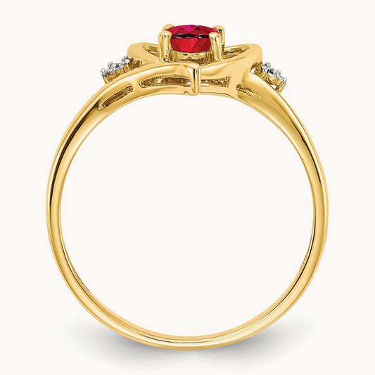 Ruby and Diamond Heart Ring — 14K Yellow Gold, 7