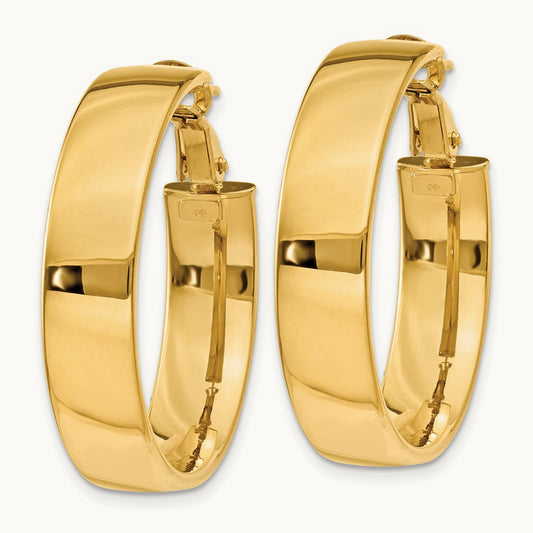 Large Omega Back Hoop Earrings, 6.75mm, 14K