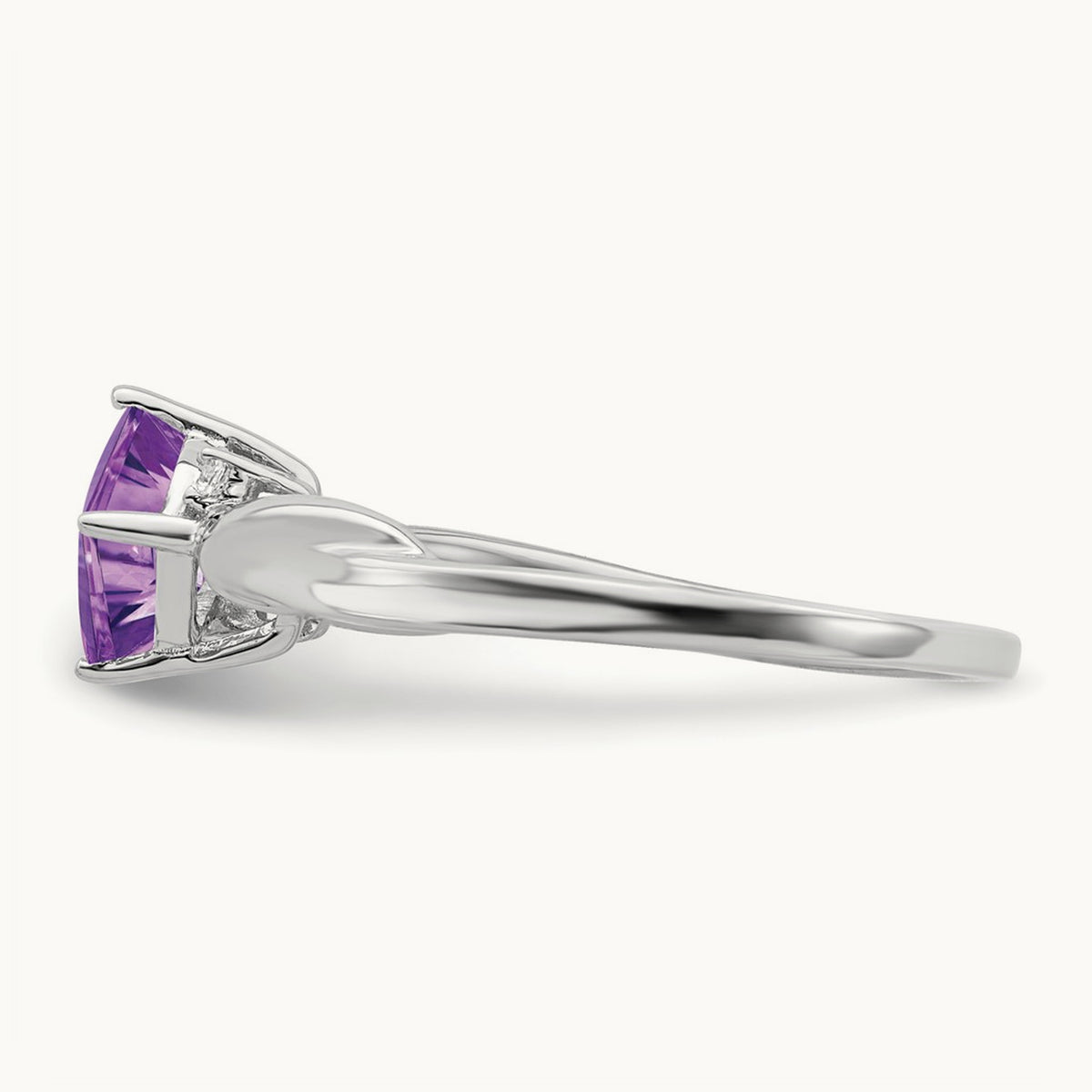 Cushion Amethyst and Diamond Ring, 14K White Gold