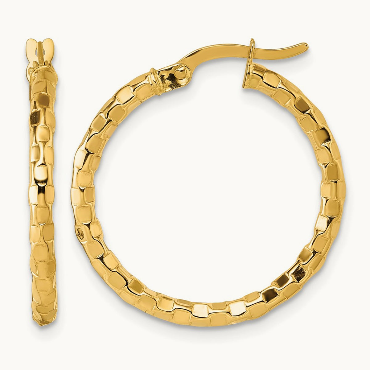 Polished Textured Hoop Earrings — 24mm