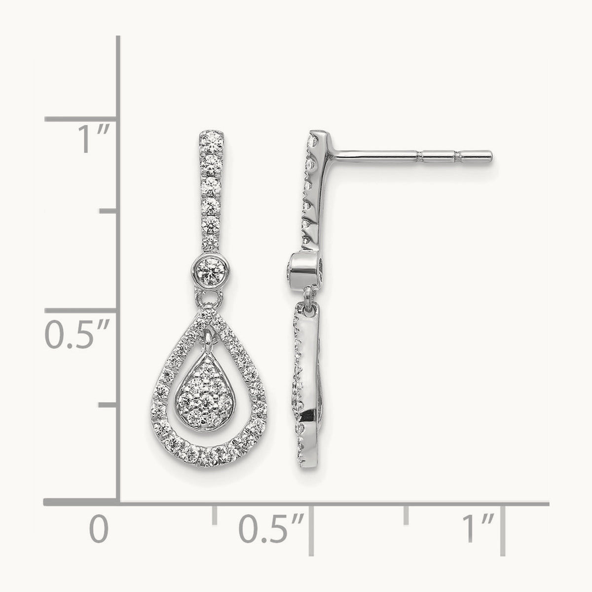 Diamond Fancy Teardrop Dangle Post Earrings, 14K White Gold