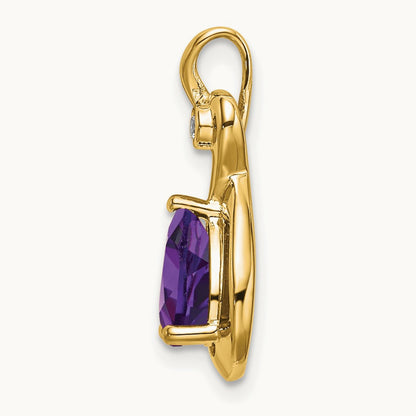 Pear Amethyst and Diamond Pendant — 14K Yellow Gold