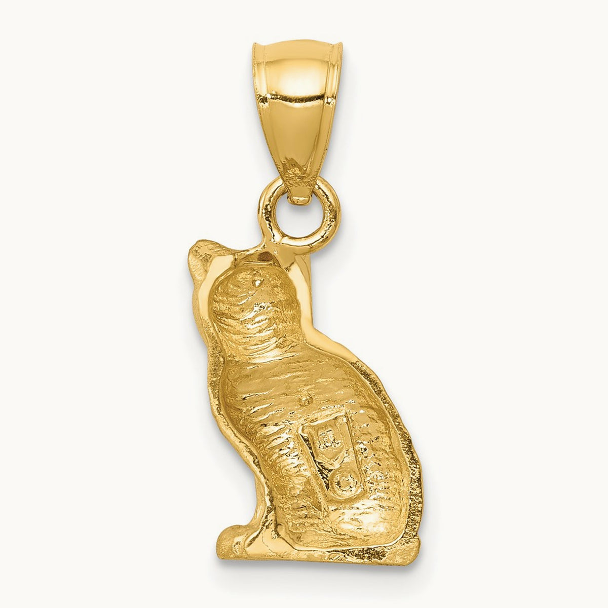 Diamond-cut Cat Pendant, 14K