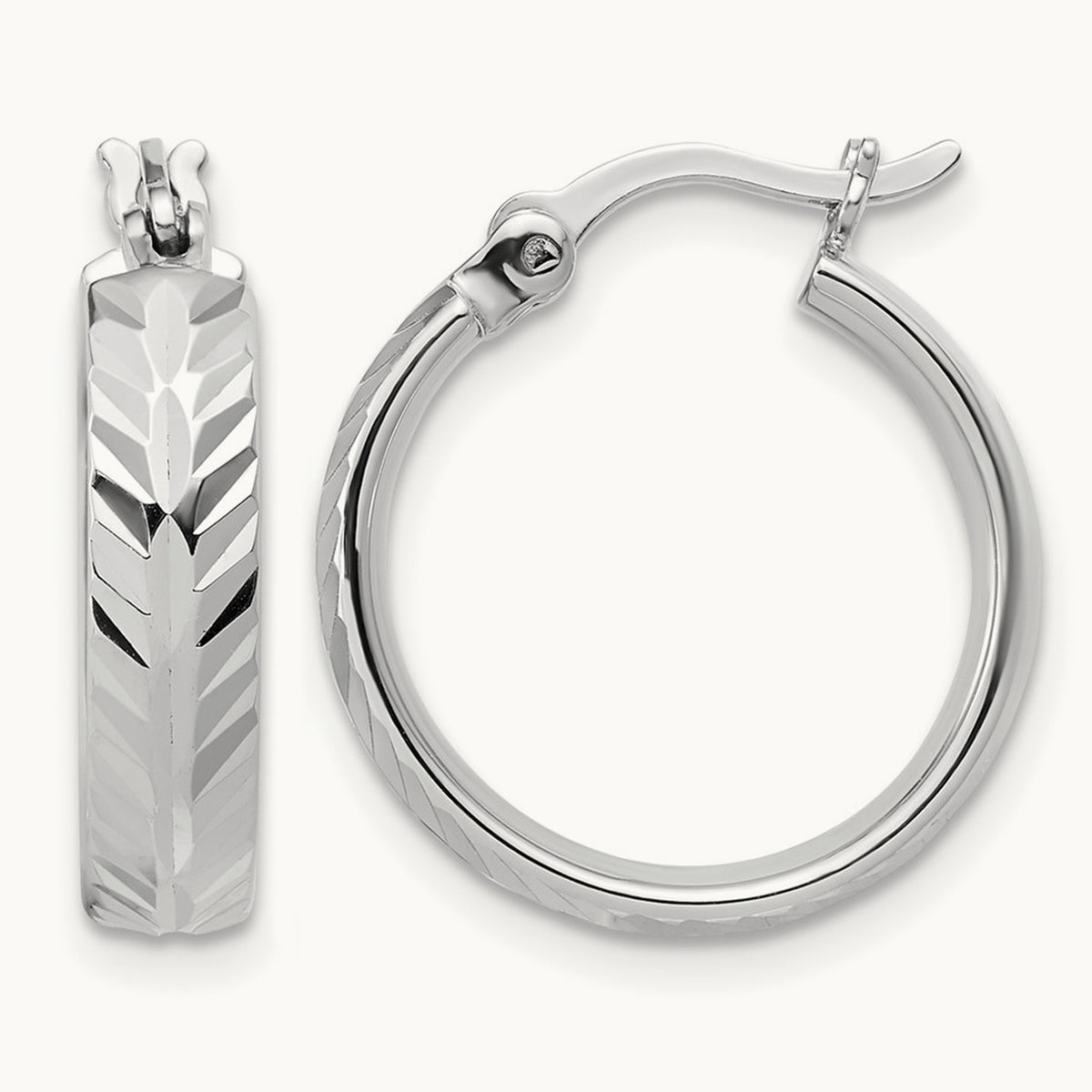 RH-plated Polished and Diamond-cut Hoop Earrings, Sterling Silver — Leslie's