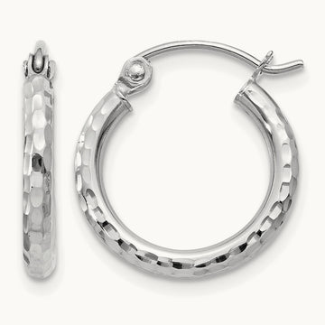 Diamond-cut Round Tube Hoop Earrings, 2mm, 14K White Gold — Leslie's