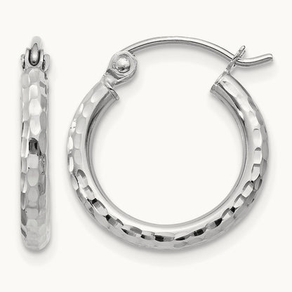 Diamond-cut Round Tube Hoop Earrings, 2mm, 14K White Gold — Leslie's