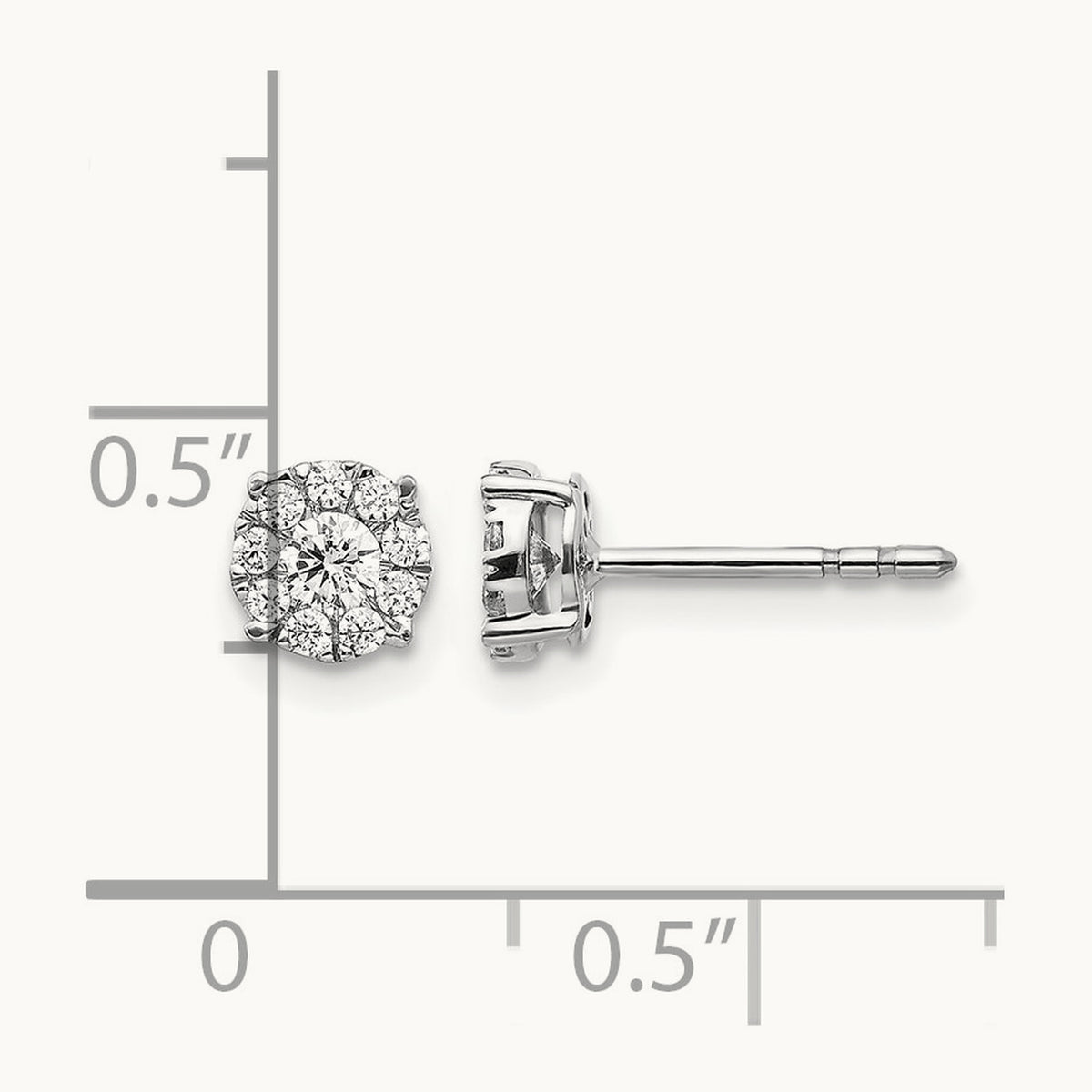Diamond Cluster Post Earrings, 14K White Gold