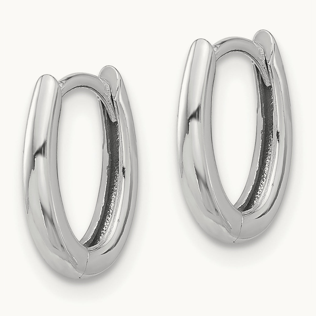 Polished Oval Hinged Hoop Earrings — 14K White Gold