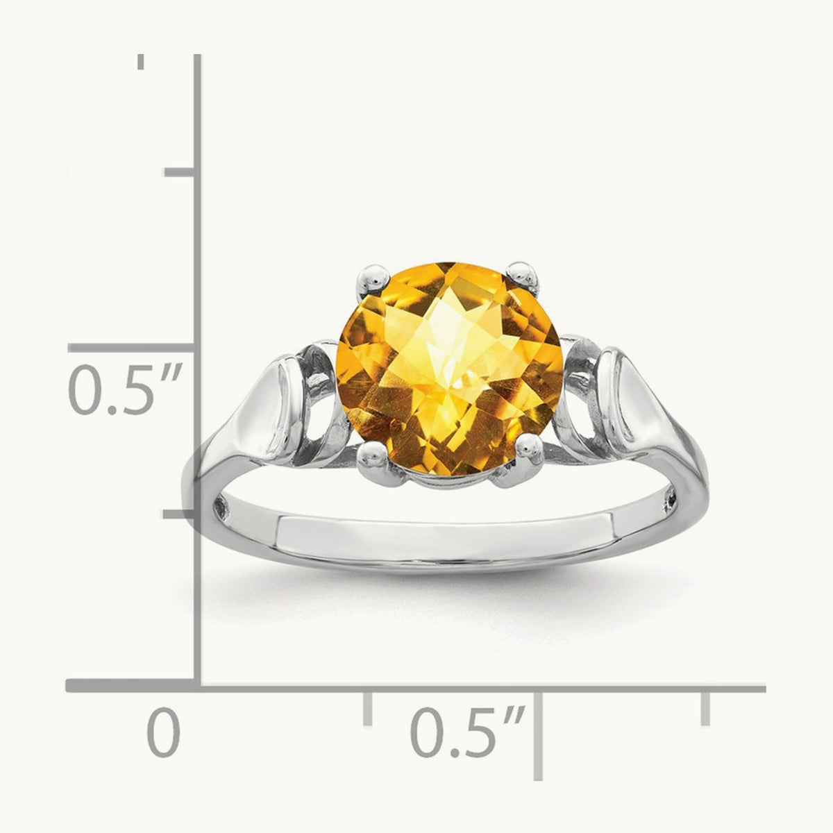 Citrine Checker ring, 8mm, 14K White Gold