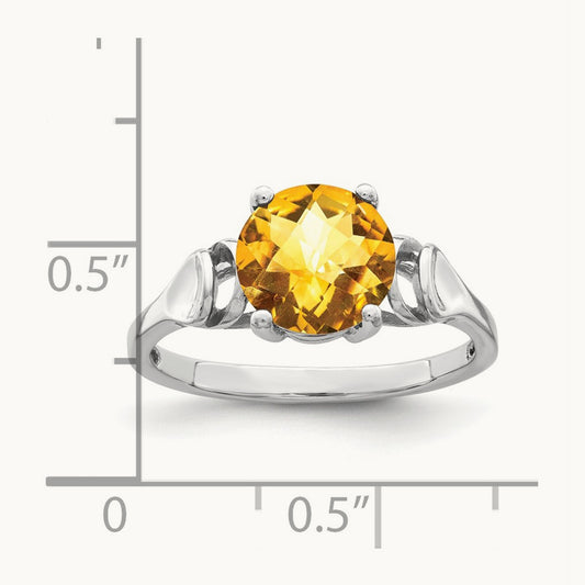 Citrine Checker ring, 8mm, 14K White Gold