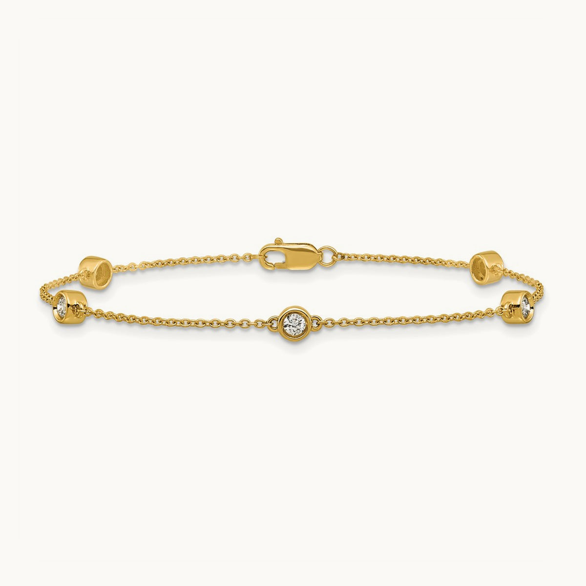 Diamond Station Cable Bracelet — 14K Yellow Gold