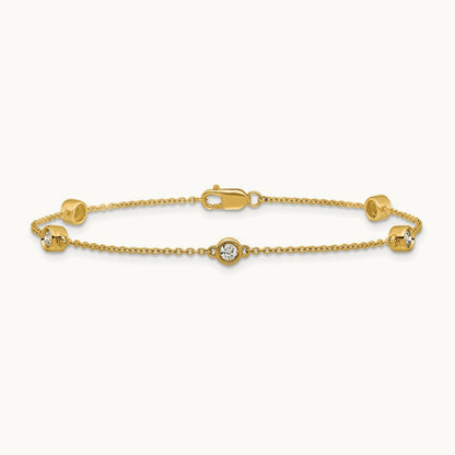 Diamond Station Cable Bracelet — 14K Yellow Gold