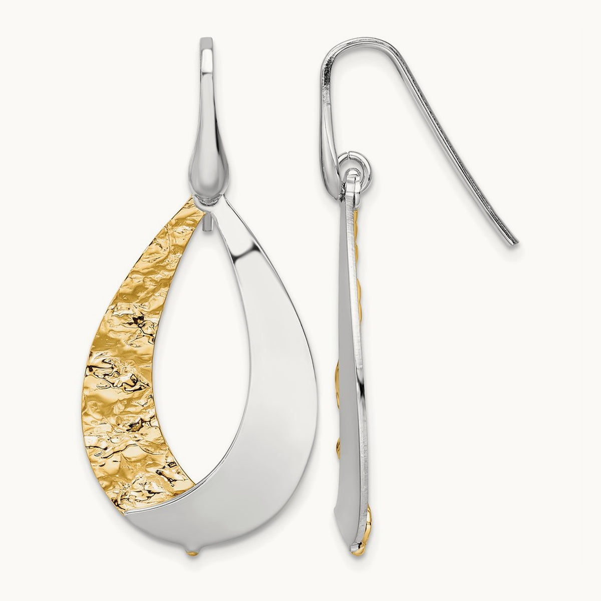 Rhod-plated Gold-plated D/C Dangle Earrings, Sterling Silver