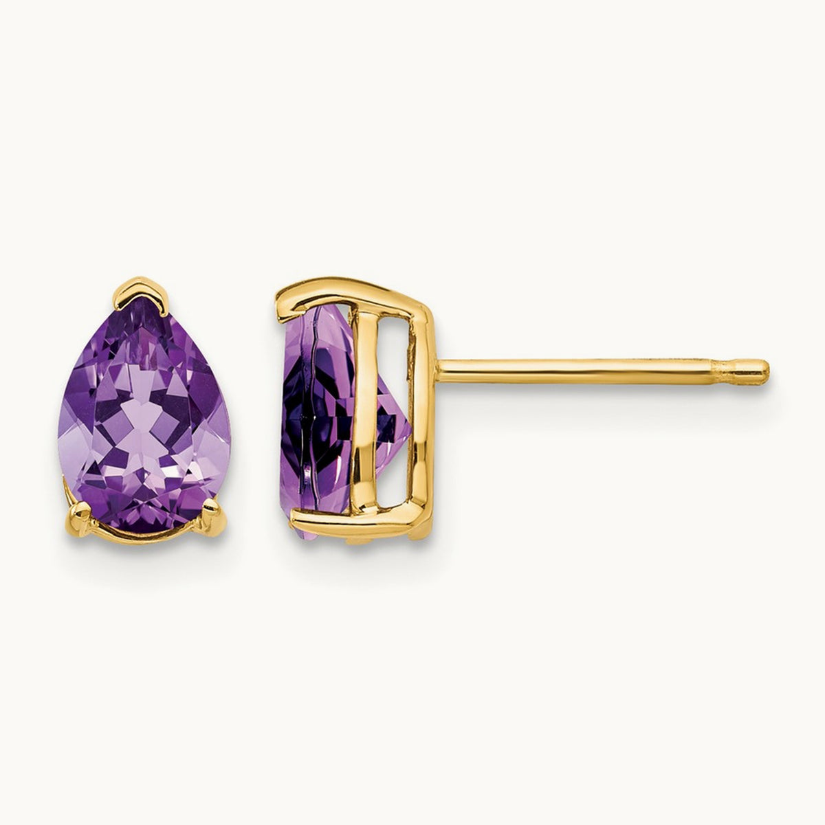 7x5mm Pear Amethyst Earrings, 14K