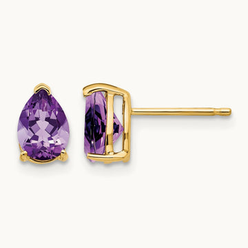 7x5mm Pear Amethyst Earrings, 14K