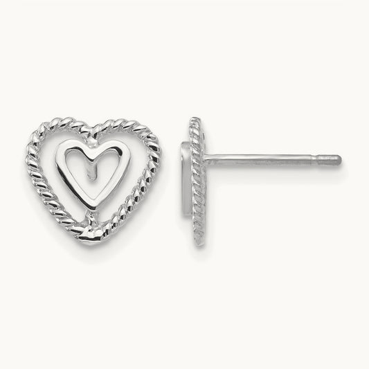 Heart Earrings, 14K White Gold